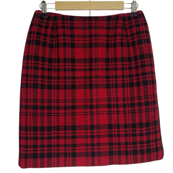 Vtg 90s Eddie Bauer Skirt Womens 10 Red Black Plaid Wool Blend Academia Preppy - Picture 1 of 10